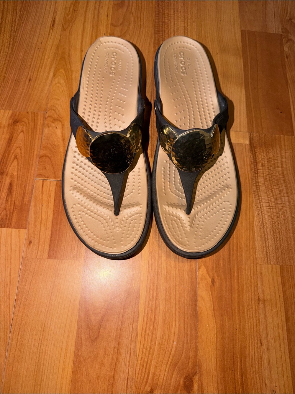 Crocs Women's Sanrah Hammered Metallic Wedge Flip Sandals